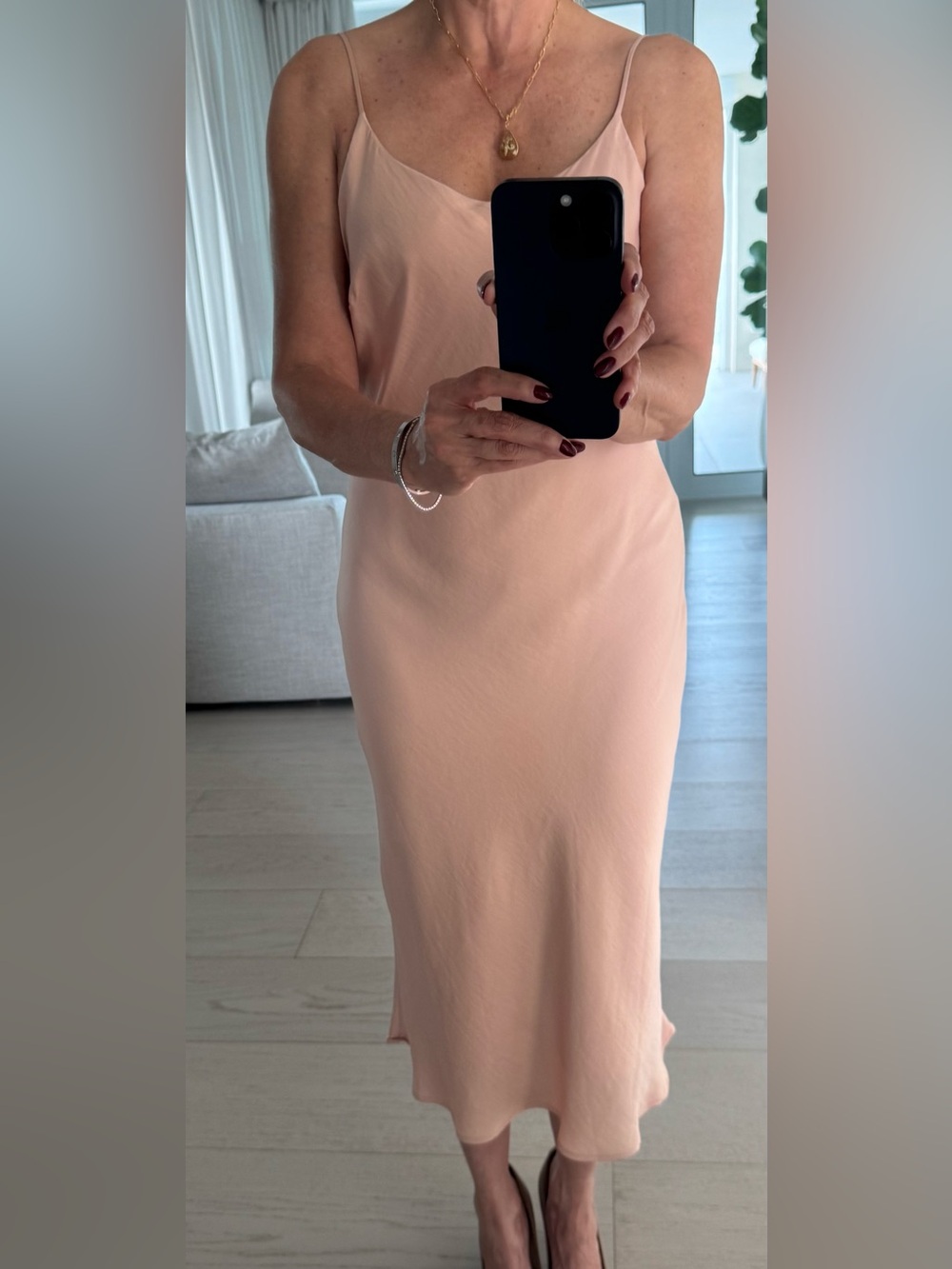 Elegant Blush Midi Slip Dress with Delicate Straps